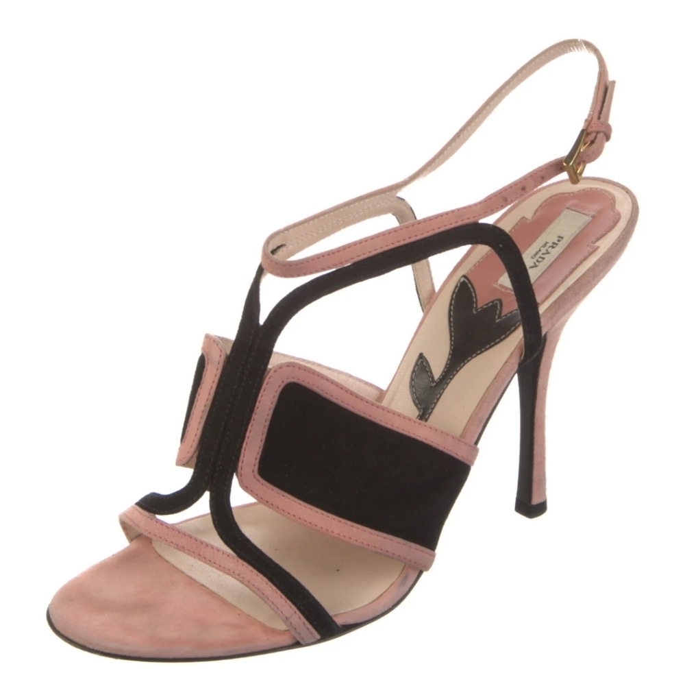 Prada Pink and Black Stiletto Heels with Suede Finish